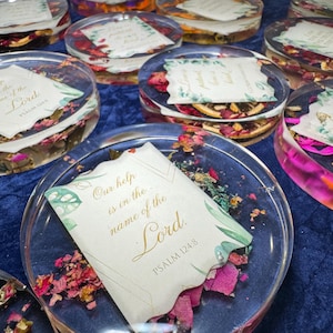 Bible Verse Coasters, Christian Gift for Women, Pressed Flower Resin Coasters, Scripture Home Decor, Faith Gift for Her