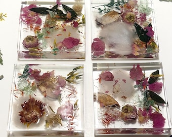 Dried Flower Resin Coaster Set, Aesthetic Drink Coasters, Pressed Flower Coasters, Cute Home Decor Gift for Women