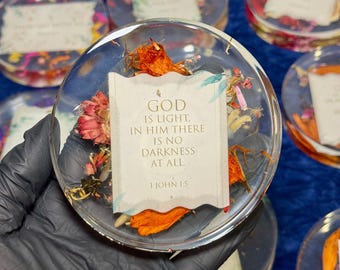 Bible Verse Coasters, Christian Gift for Women, Pressed Flower Resin Coasters, Scripture Home Decor, Faith Gift for Her