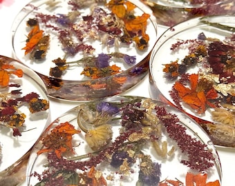 Pressed Flower Resin Coaster Set, Tabletop Drink Coasters, Botanical Home Decor, Housewarming Gift, Coffee Tea Coasters, Gift for Women
