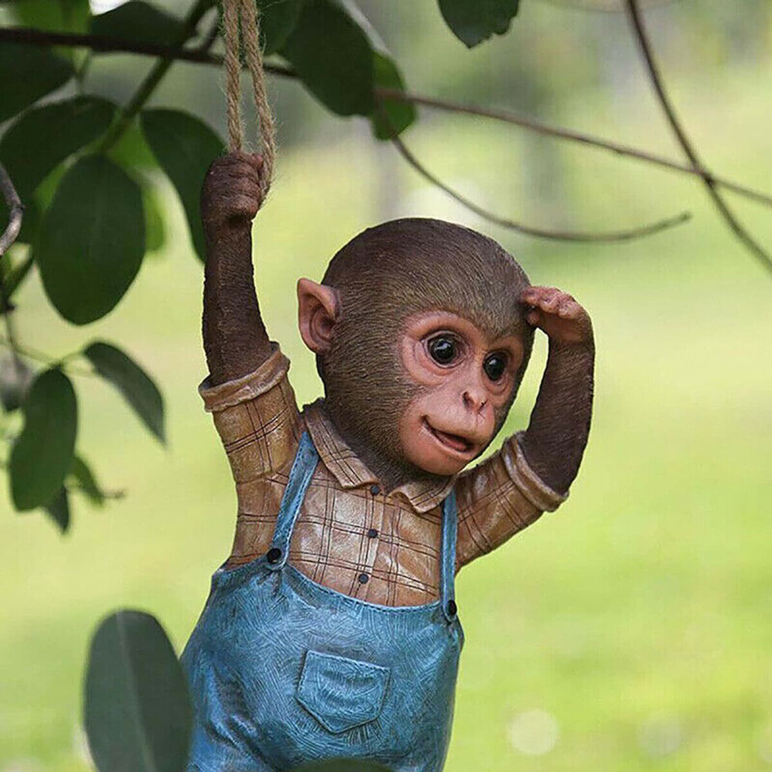 Monkey Chimp Hanging Rope Garden Ornament Outdoor Statue Etsy