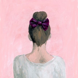 Top knot, Art Print, Gifts for her, Girls Room, Female Art, Art by Molly Livingstone, Acrylic Painting, Feminine, Hair Bow, Pink Art image 1