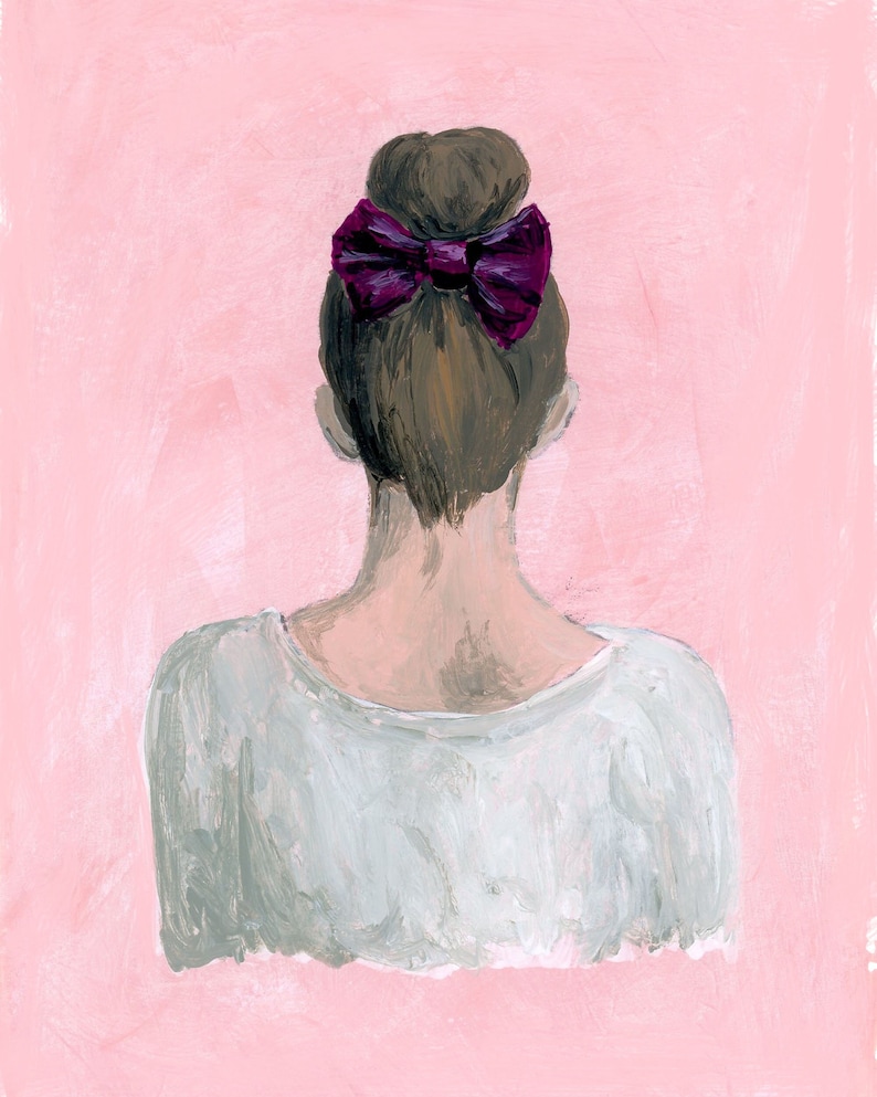 Top knot, Art Print, Gifts for her, Girls Room, Female Art, Art by Molly Livingstone, Acrylic Painting, Feminine, Hair Bow, Pink Art image 1