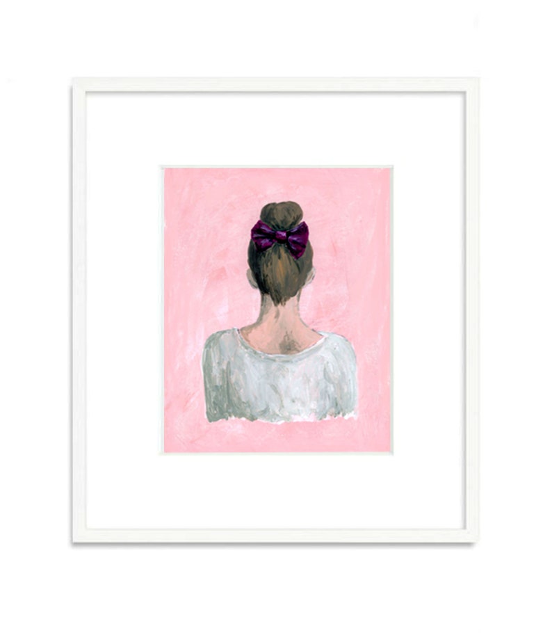 Top knot, Art Print, Gifts for her, Girls Room, Female Art, Art by Molly Livingstone, Acrylic Painting, Feminine, Hair Bow, Pink Art image 2