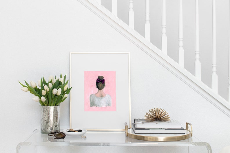 Top knot, Art Print, Gifts for her, Girls Room, Female Art, Art by Molly Livingstone, Acrylic Painting, Feminine, Hair Bow, Pink Art image 4