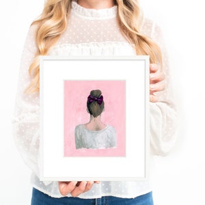 Top knot, Art Print, Gifts for her, Girls Room, Female Art, Art by Molly Livingstone, Acrylic Painting, Feminine, Hair Bow, Pink Art image 3