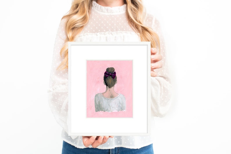 Top knot, Art Print, Gifts for her, Girls Room, Female Art, Art by Molly Livingstone, Acrylic Painting, Feminine, Hair Bow, Pink Art image 3