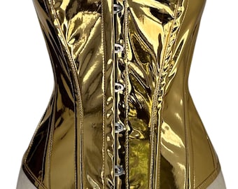 Corsetto overbust per allenamento della vita / Top corsetto in PVC dorato da donna / Corsetto steampunk gotico vittoriano