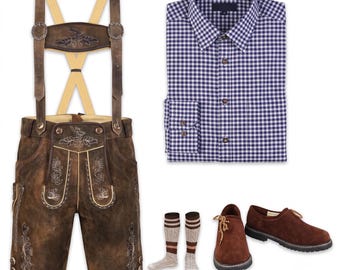 Mens Lederhosen Costume, Genuine Leather Bavarian Outfit, Oktoberfest Fancy Dress, German Traditional Suit