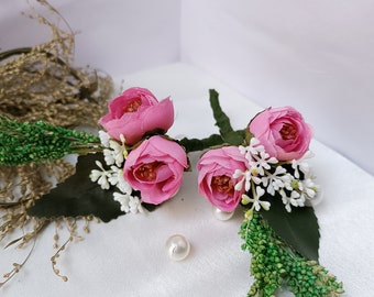 White and Pink Rose Beautiful Boutonniere for party wedding, beach wedding, groom fashion accessories.