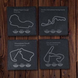 Formula 1 Coasters | F1 Coaster Set | F1 Slate Coasters | Formula One 2024 Circuits