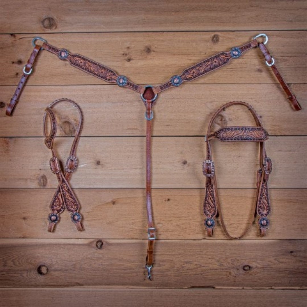 Leather Western Tack Set With Brown Colorful Headstall Etsy