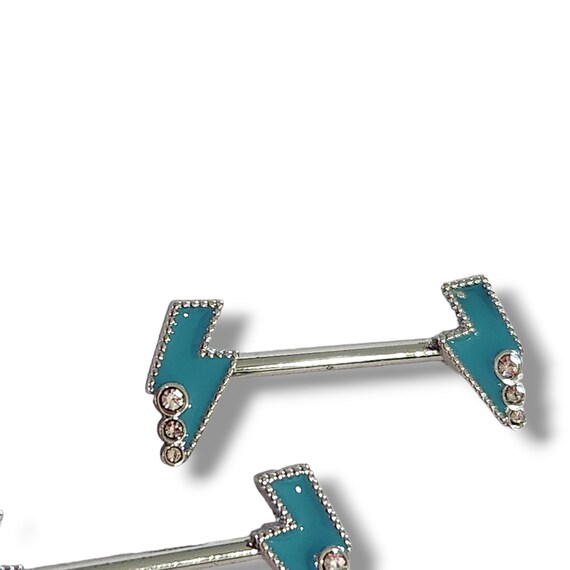 14 and 16 Gauge Turquoise Lightning Bolt Crystal Set of Nipple