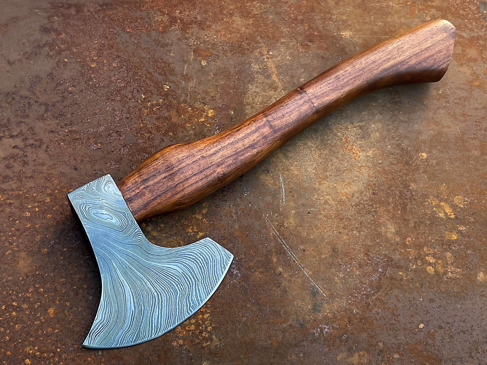 Custom Forged Damascus Steel Axe Head - Viking Throwing Tomahawk Hatchet (USA Made) 932