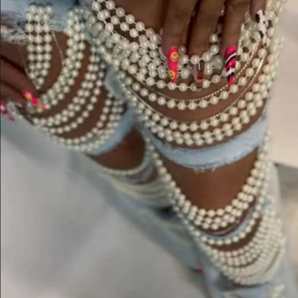 Urban Chic: High Waist Beaded Tassel Wide Leg Jeans