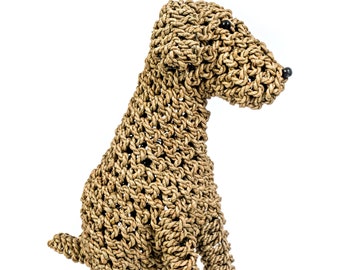 Estatua de Labradoodle tejida con hierba marina, escultura de perro grande