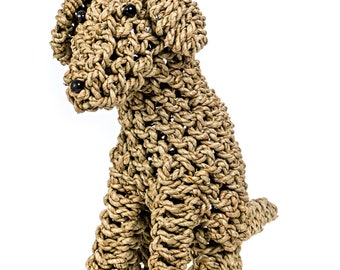 Escultura de perro tejida con hierba marina, adorno artístico de cachorro