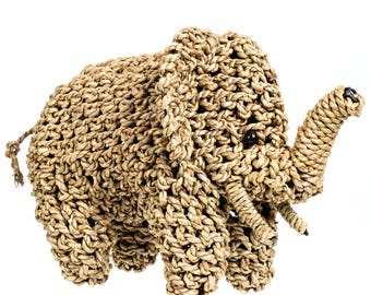 Escultura de elefante tejida a mano con hierba marina: Arte para la decoración del hogar, 25 cm (10 pulgadas)