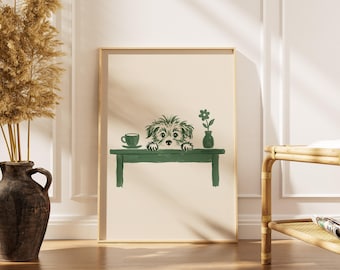Sneaky Dog Kitchen Print, Funny Dog Peeking Over Table Poster, Cute Animal Wall Art, Dog Lover Gift, Modern Kitchen Decor, Digital Download