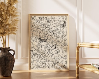 Dogs Sketch Print, Vintage Dog Drawing Wall Art, Charcoal Dog Breeds Poster, Minimalist Pet Decor, Dog Lover Gift, Digital Download