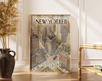 New Yorker Magazine Cover Print, Vintage NYC Wall Art, Manhattan Cityscape, New York City Poster, Digital Download