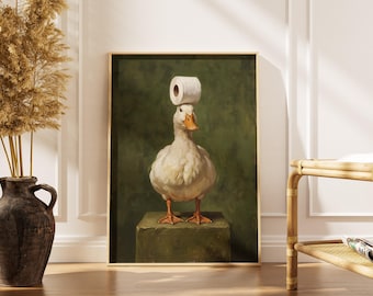 Funny Duck Bathroom Print Toilet Paper Wall Art | Vintage Animal Portrait Poster | Humorous Bathroom Decor | Quirky Gift | Digital Download