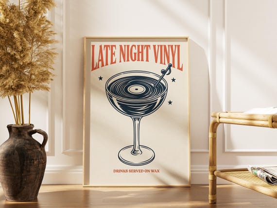 Retro Music Print | Vinyl Record Wall Art | Cocktail Lounge Poster | Mid Century Decor | Digital Download