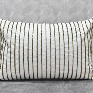 ALL SIZES White Antique Gold Pillow Cover Beaded Luxury Contemporary Modern Velvet Pillow Hand Embroidered Embellished Accent Personalised
