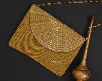 Gold Beaded Clutch, Handmade Valentine handbag Luxury Wedding Party Chain Clutch Purse Crossbody Mother's day Birthday Gift For Her