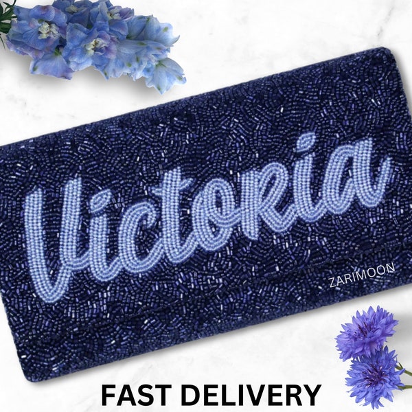 Lilibet Blue Stripe Beaded Clutch