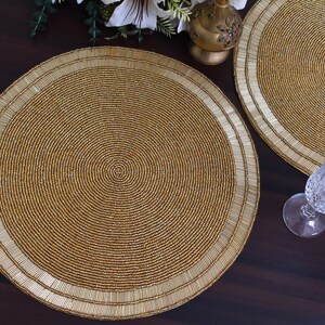 handmade beaded placemat, beaded charger, beaded table mat, gold centrepiece, gift for her, embroidered