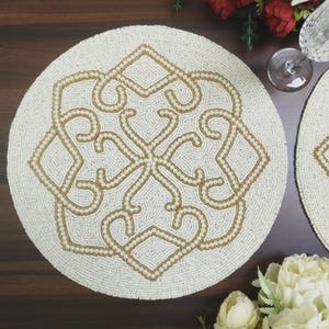 Pearl white beaded placemat, luxury placemat, table mat, charger plate, gift for her, table decor, mothers day gift, home decoration