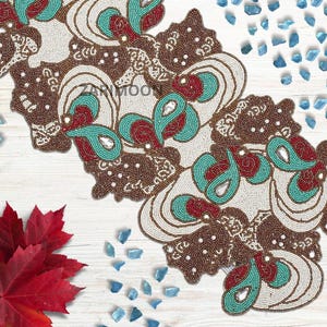 Handmade table runner, beaded table runner, brown and white table mat beaded charger 13x36inch
