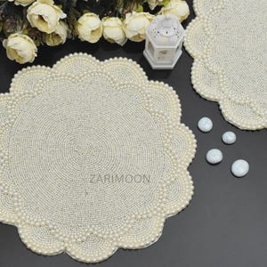 Pearl white beaded placemat, luxury placemat, table mat, charger plate, gift for her, table decor, mothers day gift, home decoration