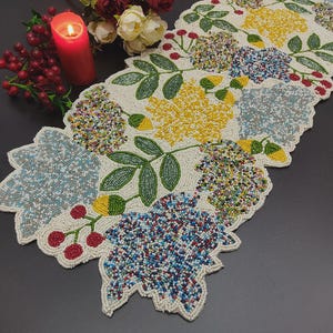 Handmade table runner, floral luxury beaded runner, centerpiece multicolor summer runner