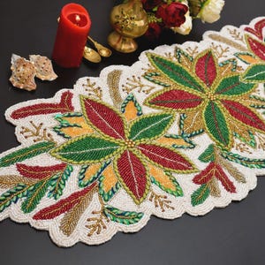 Christmas Handmade table runner, luxury beaded runner, centerpiece multicolor runner