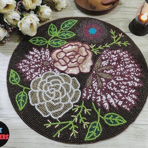 Multicolor handmade beaded placemat, beaded tablemat, 14 inch, beaded charger placemats, gift for her, embroidered placemat by zarimoon