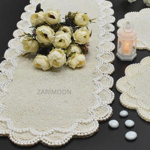 XL Handmade beaded table runner, pearl white, wedding long table runner 13x36, 13x60 and 13x72 inch