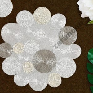 Silver white handmade beaded placemat, beaded charger, beaded table mat, silver, round mat, gift for her, embroidered decorative placemat