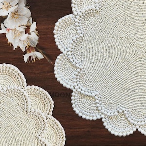 Set 0f 2 Pearl white beaded placemat, luxury placemat, table mat, charger plate gift for her table decor mothers day gift, home decoration