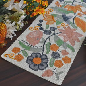 Handmade table runner, beaded table runner, multi color floral table mat, luxury beaded mat, hand beaded runner, Table Mat, Gift For Her