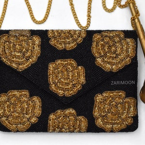 Embrague con cuentas de rosa roja rosa, bolso de San Valentín hecho a mano, bolso de embrague de cadena de fiesta de boda, bandolera a rayas, regalo de cumpleaños para ella