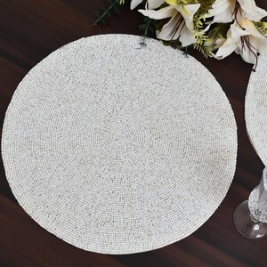 White beaded placemat, luxury placemat, table mat, charger plate, gift for her, table decor, mothers day gift, home decoration