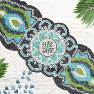 Luxury handmade table runner, beaded runner, multicolor table mat beaded charger 13x36inch