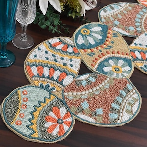 Handmade table runner, easter eggs beaded table runner, multicolor, luxury beaded mat, hand beaded runner, Table Mat, Gift For Her