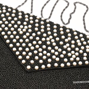 Black White pearl Beaded Clutch, Handmade handbag, Wedding Party Chain Clutch Purse, Crossbody Striped, Birthday Gift For Her image 2