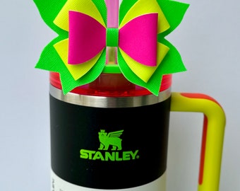 Neon Bow (Lime Middle) - Straw Topper