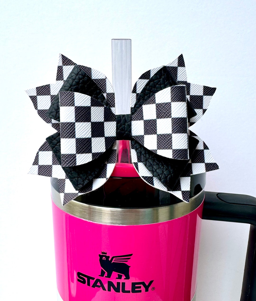 Black & White Checkers Straw Topper Etsy