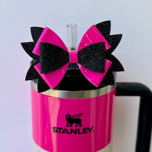 Hot Pink & Black Bow - Straw Topper