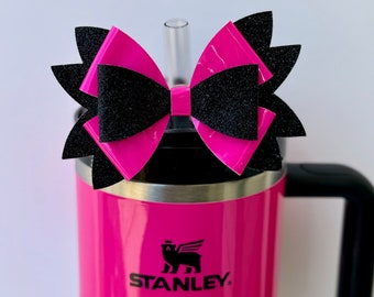 Hot Pink & Black Bow - Straw Topper